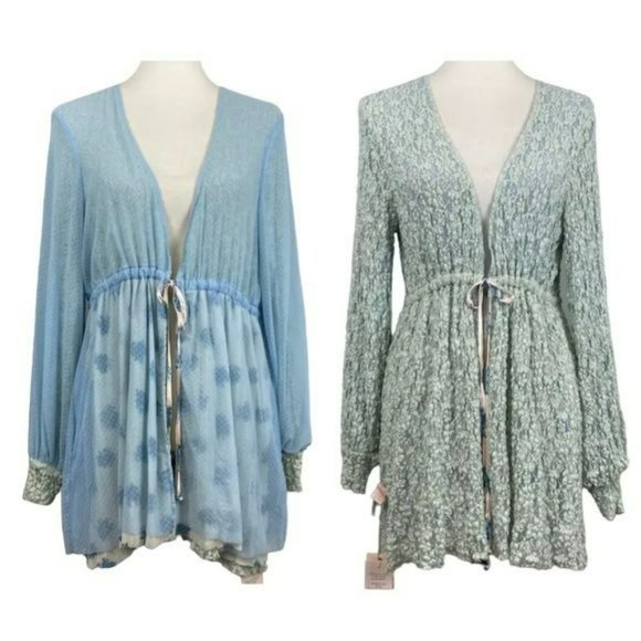 Free People Other - Free People x We are Hah Reversible Blue Green Short Lace Robe Medium NWT